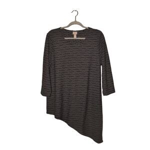 CHICO'S‎ $65 Black Gray Textured Asymmetrical Hem Tunic Top Chico's 2 / US Large